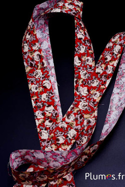 Lint met bloemenmotief - breedte 40 mm - rood